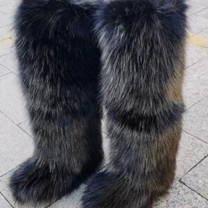 Black Customized faux Fur Knee Boots